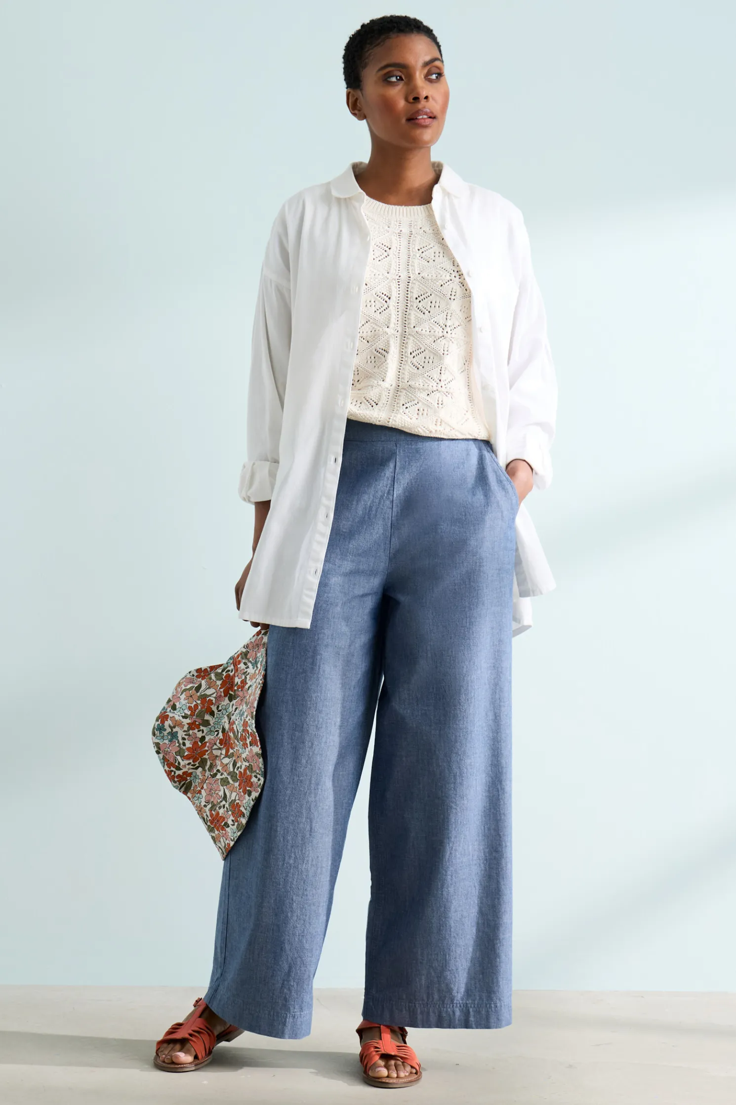 Calluna Wide Leg Chambray Trousers