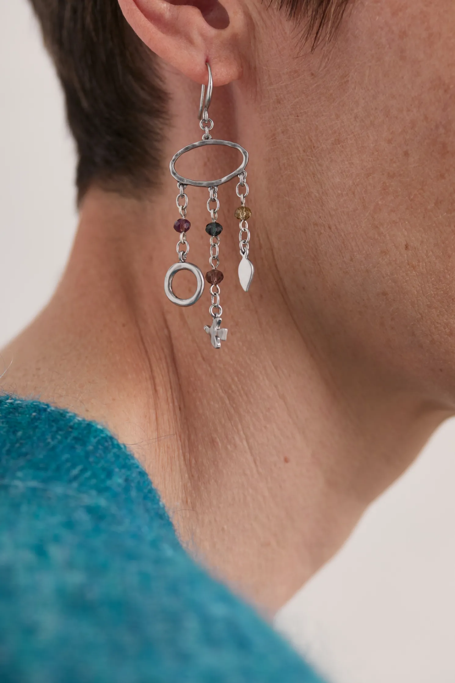 Chy Silver Tone Charm Earrings