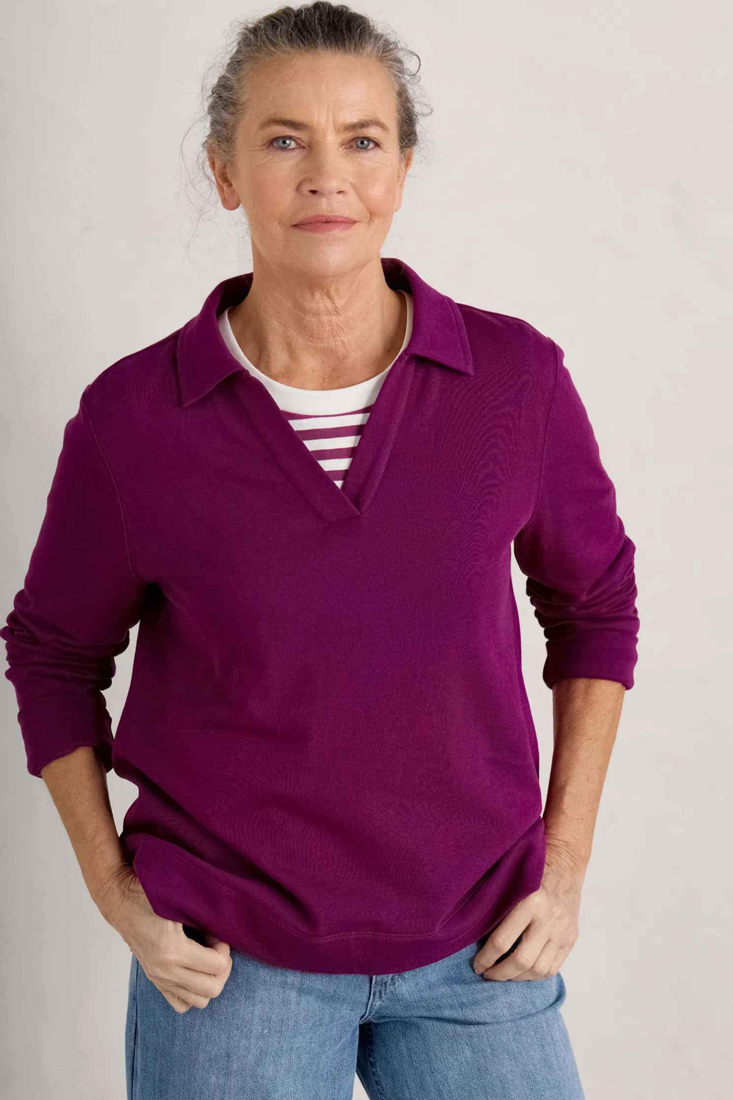 Clear Wing V-Neck Collared Sweatshirt