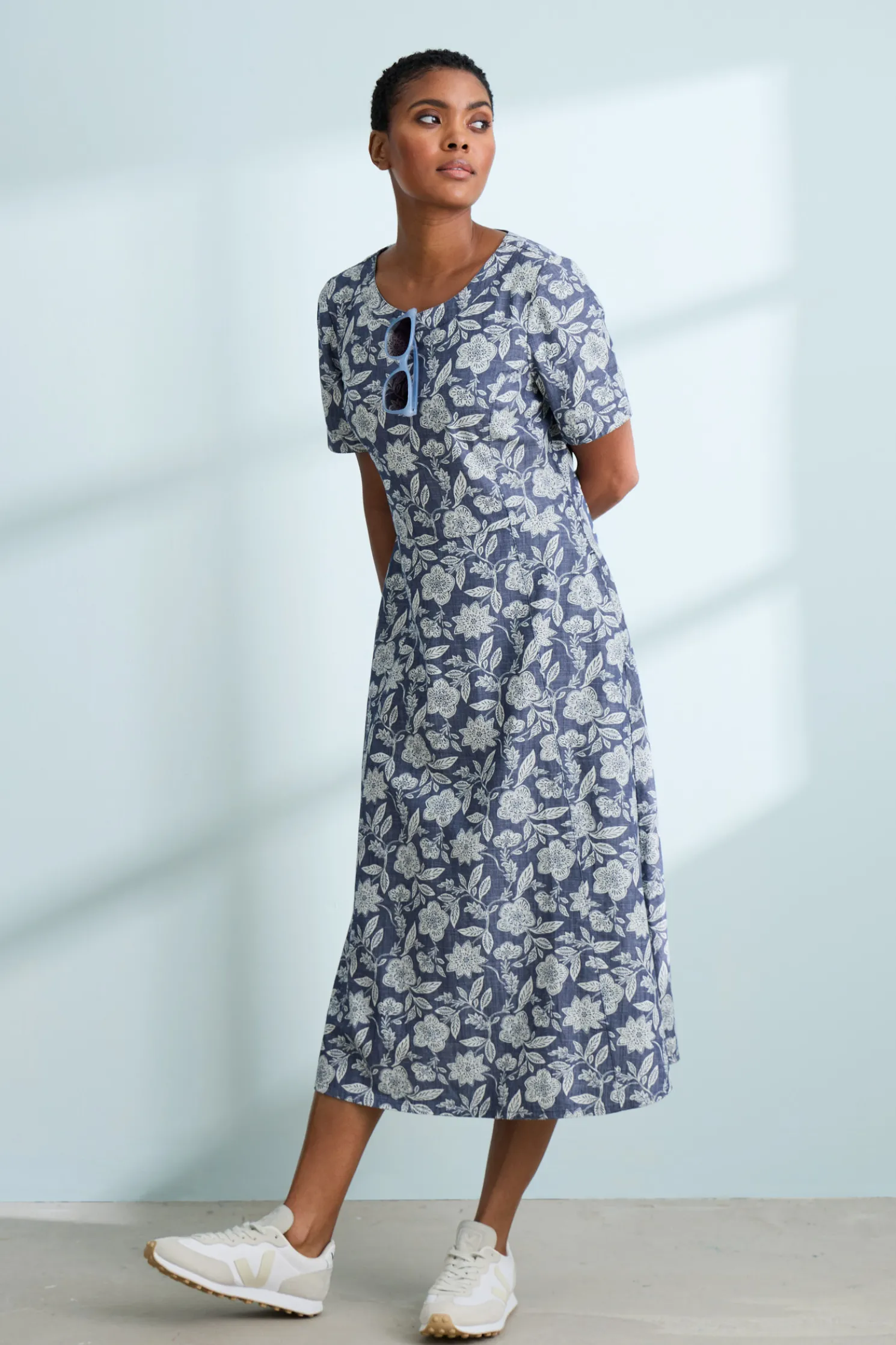 Fox Path Printed Chambray Dress