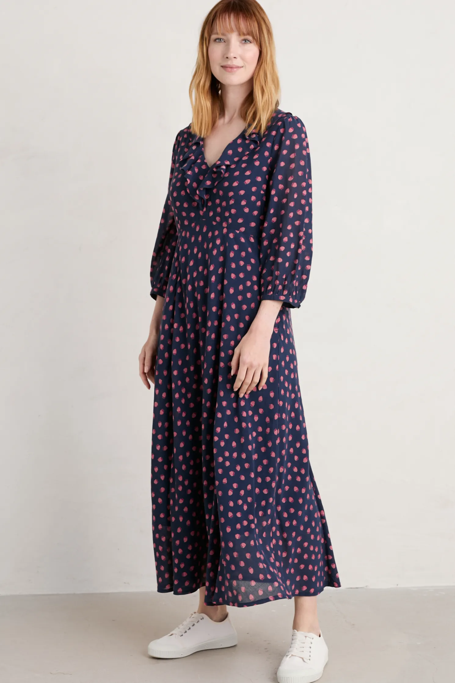 Furled Flower V-Neck Dress