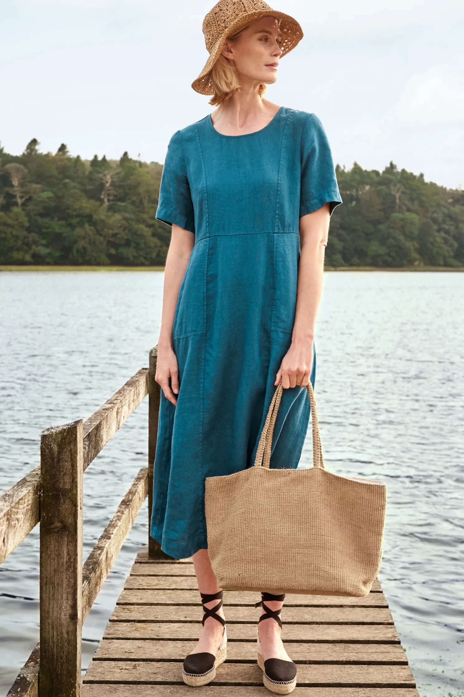 Grass Wave Linen Midi Dress