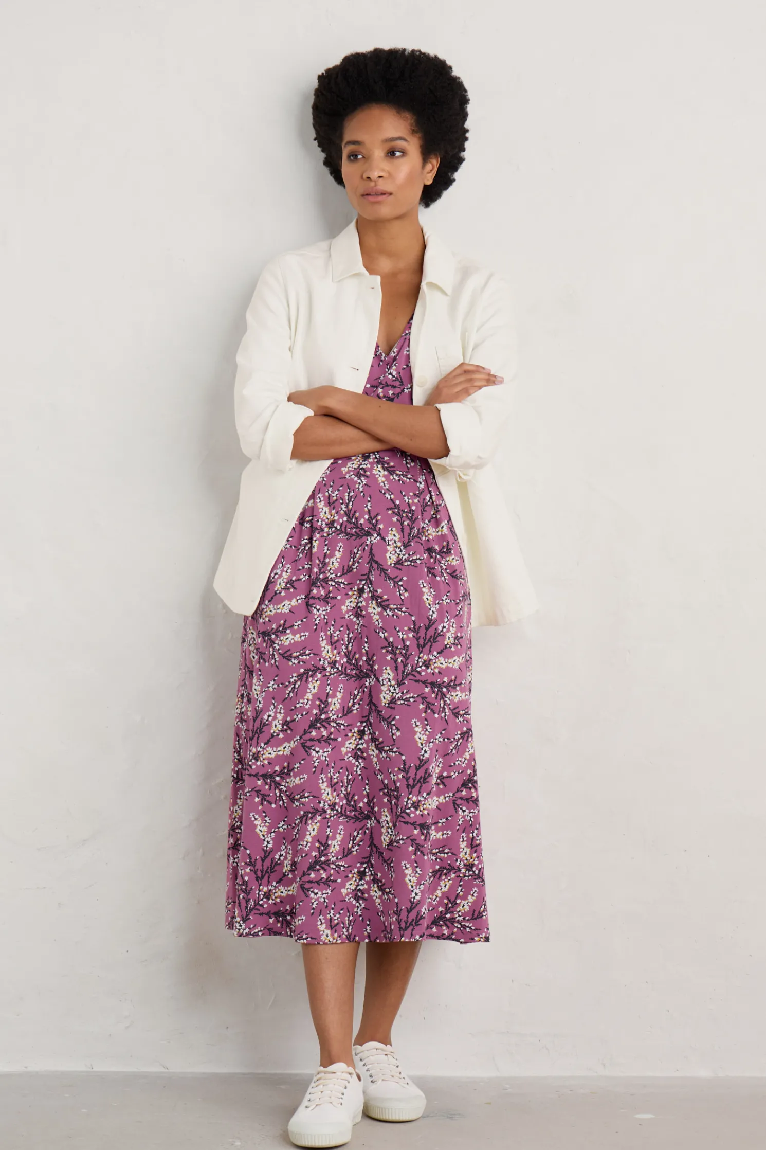 Helena V-Neck Jersey Midi Dress (Gots)