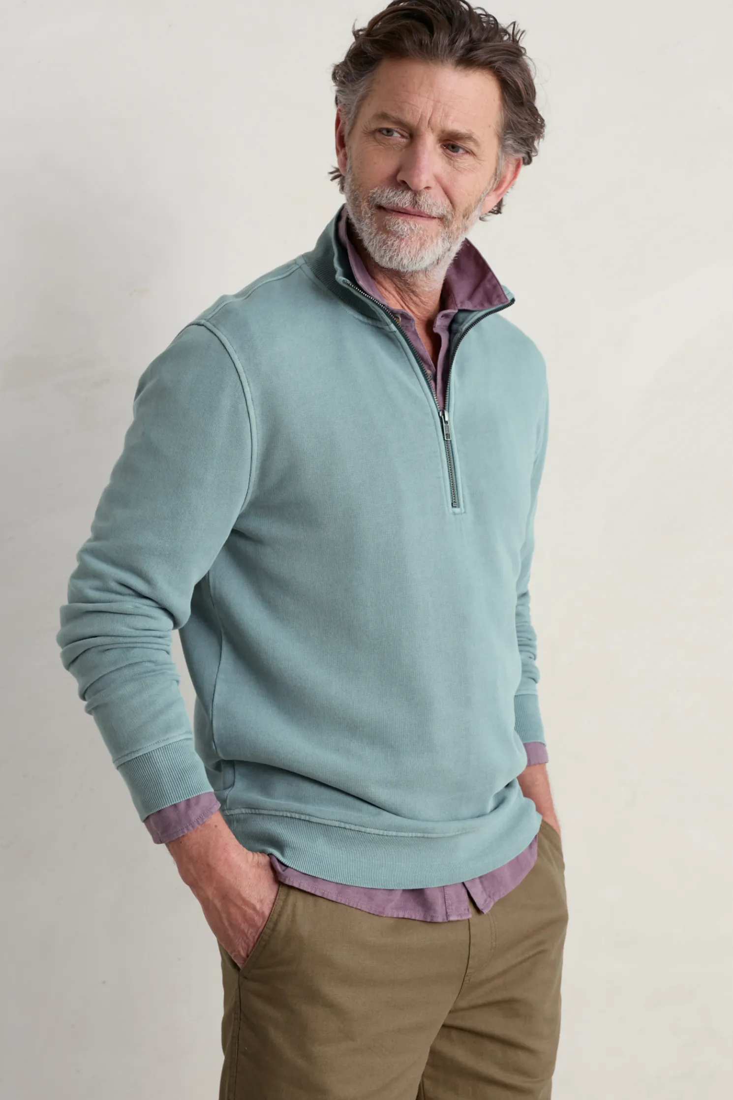 Men's Wood Moss Quarter Zip Sweatshirt
