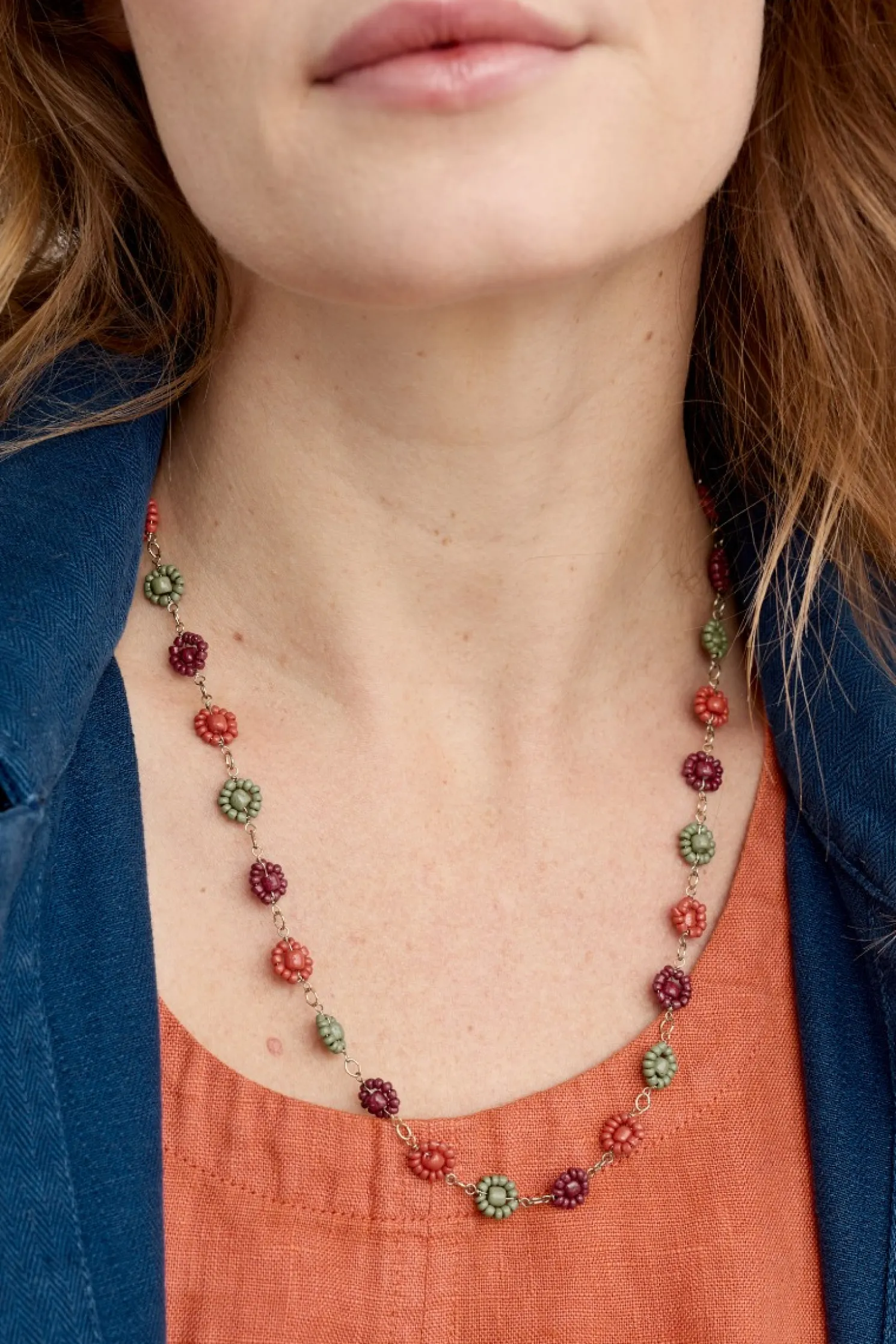 Polyantha Floral Bead Necklace