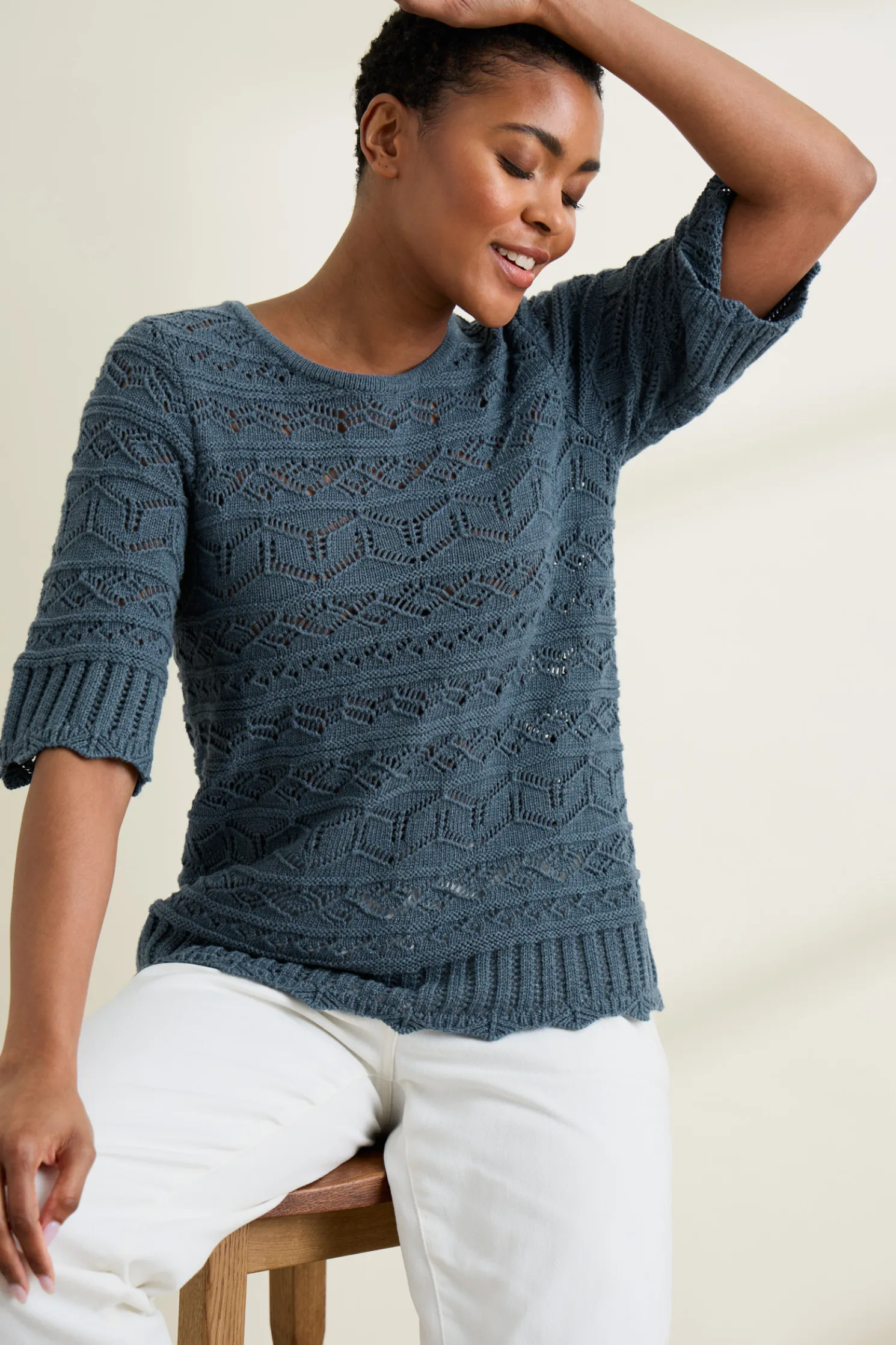 River Cross Pointelle Knit Top