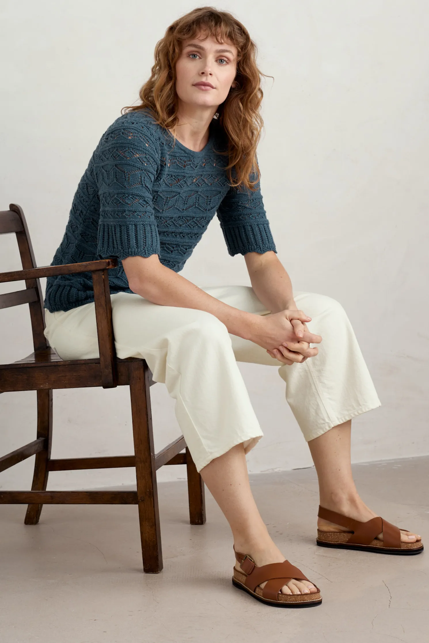 River Cross Pointelle Knit Top