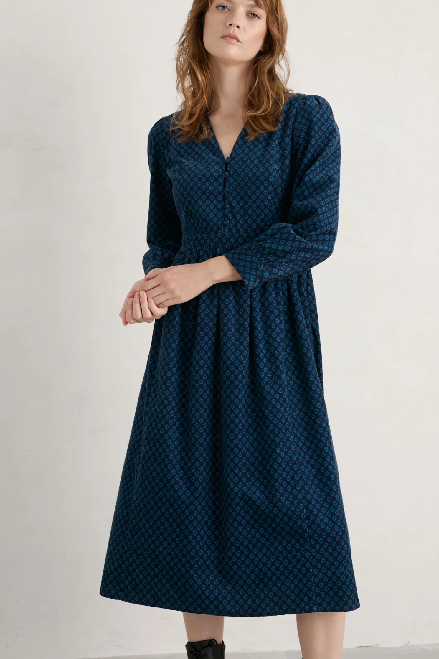 Rose Cottage Printed Cord Midi Dress