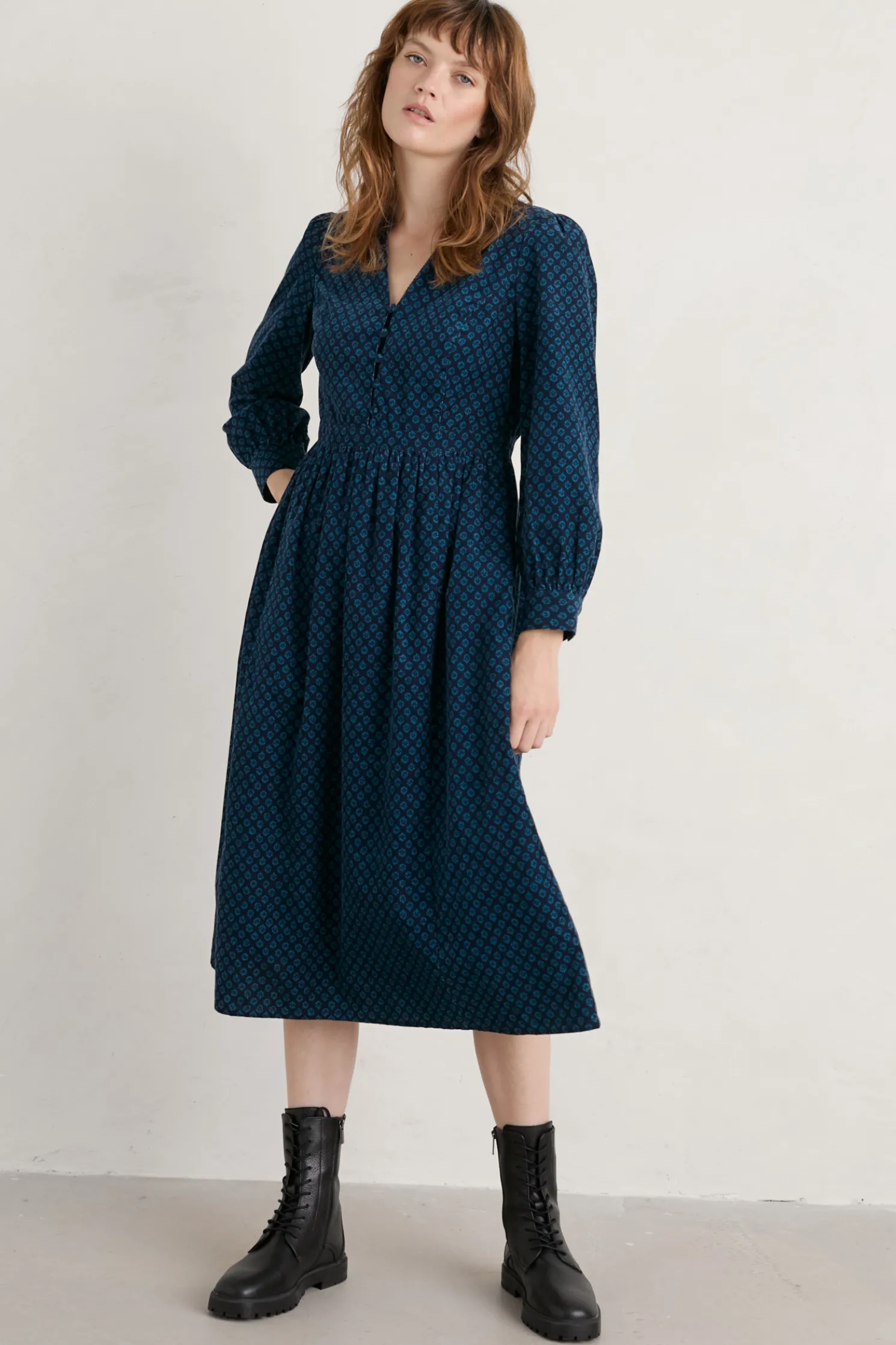 Rose Cottage Printed Cord Midi Dress