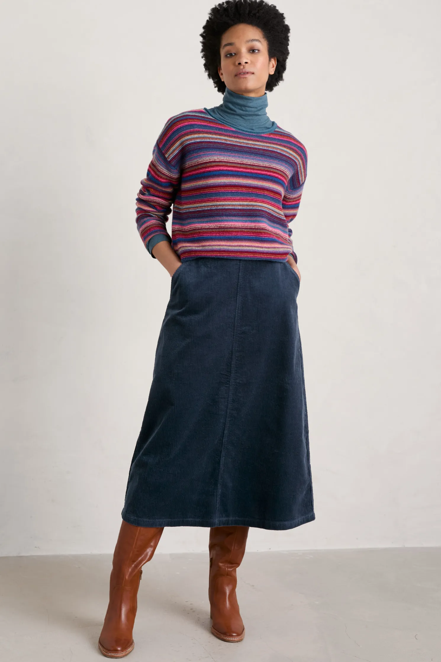 Window Wren Cord Midi Skirt